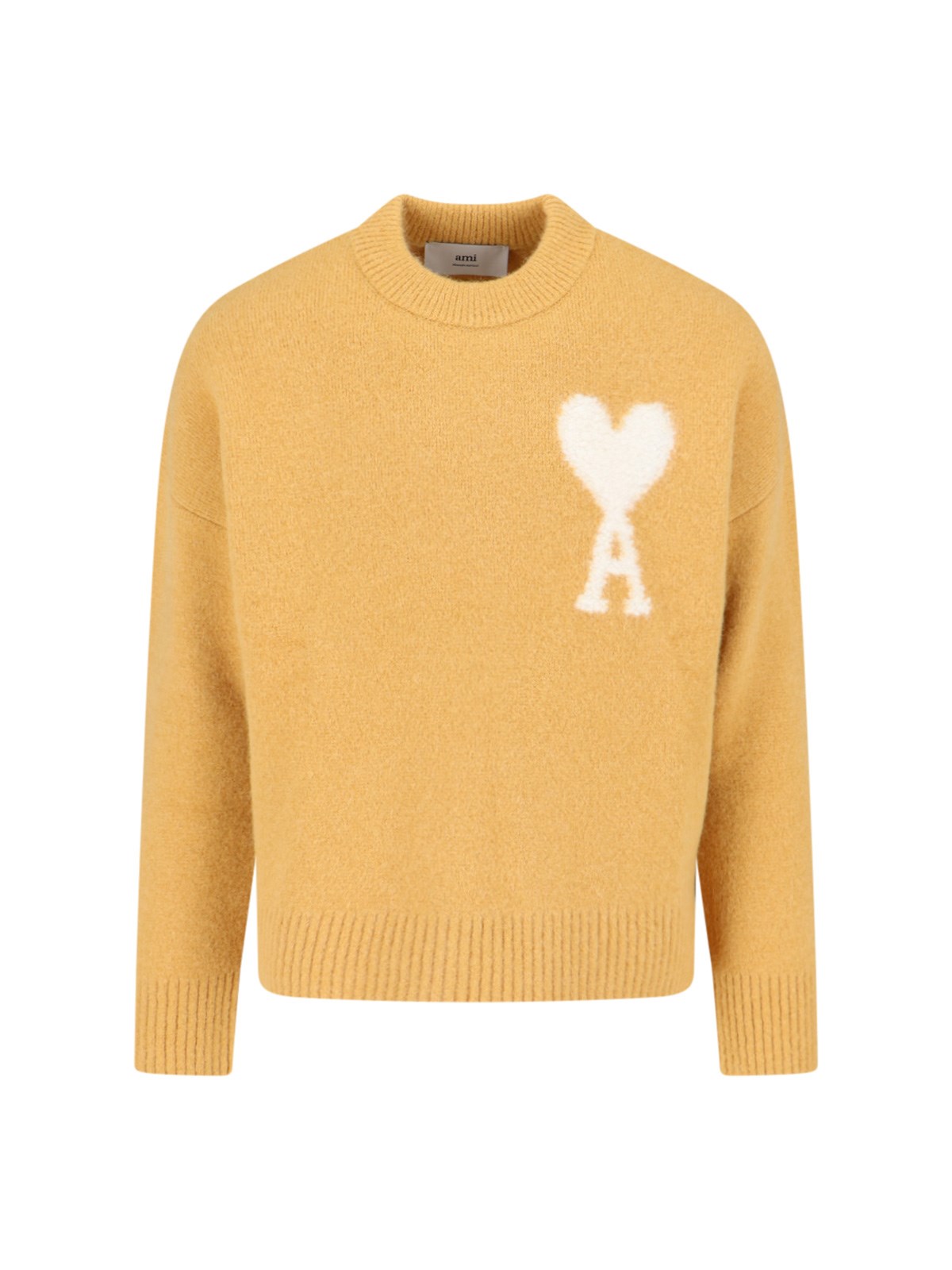 Shop Ami Alexandre Mattiussi De Couer' Crew Neck Sweater In Yellow