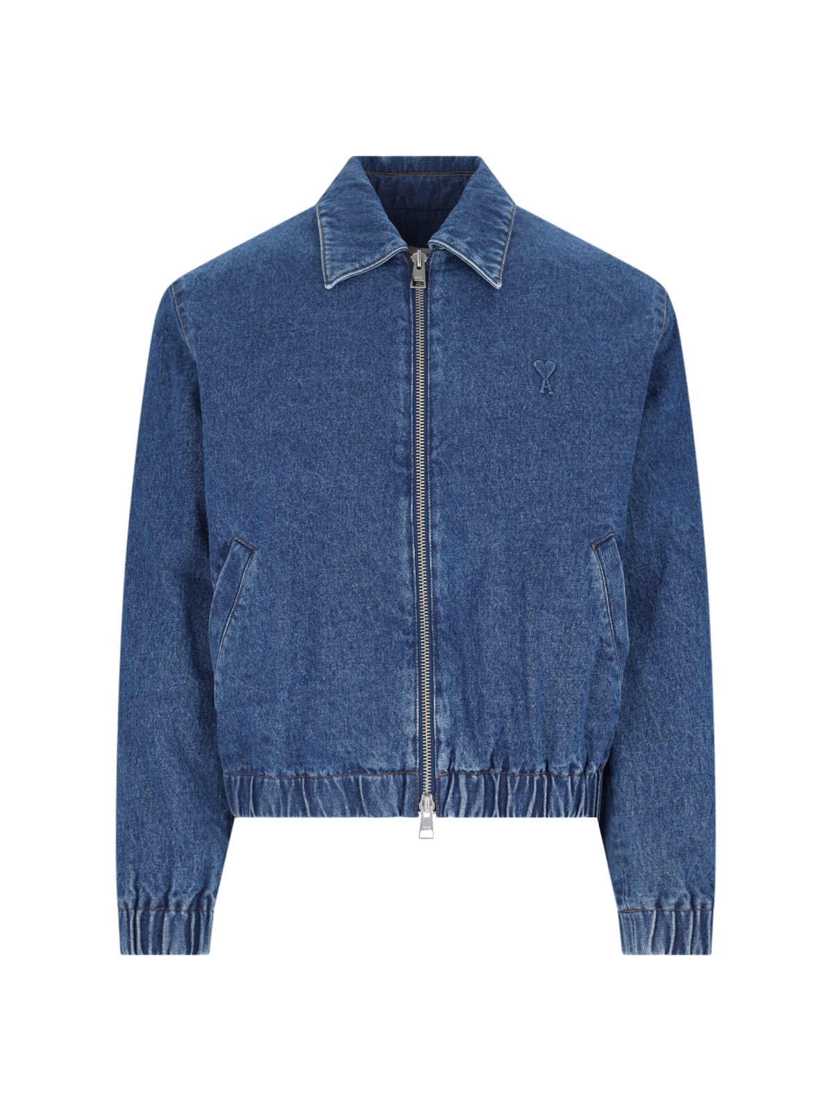 Shop Ami Alexandre Mattiussi Logo Zip Bomber Jacket In Blue