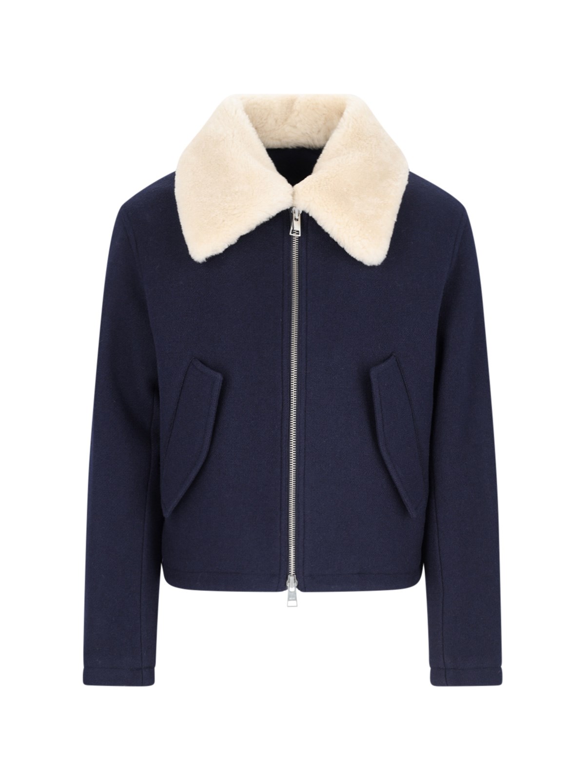 Shop Ami Alexandre Mattiussi Shearling Bomber Jacket In Blue