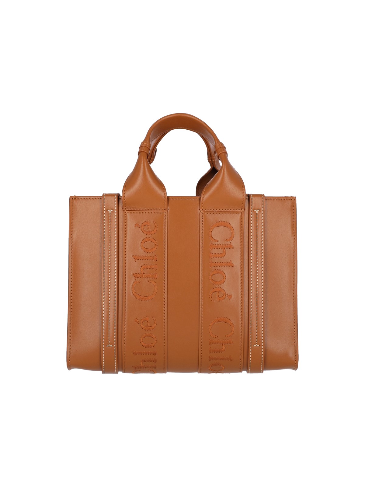 Shop Chloé 'woody' Small Tote Bag In Brown