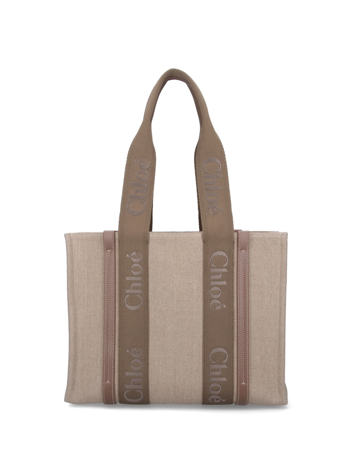 Shop Chloé "woody" Medium Tote Bag In Beige