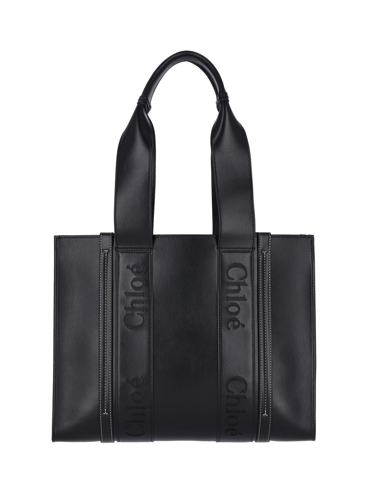 Shop Chloé 'woody' Midi Tote Bag In Black  