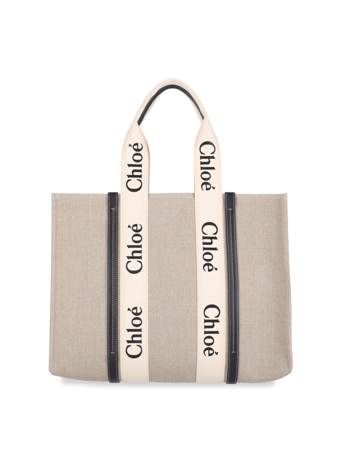 Shop Chloé 'woody' Midi Tote Bag In Beige