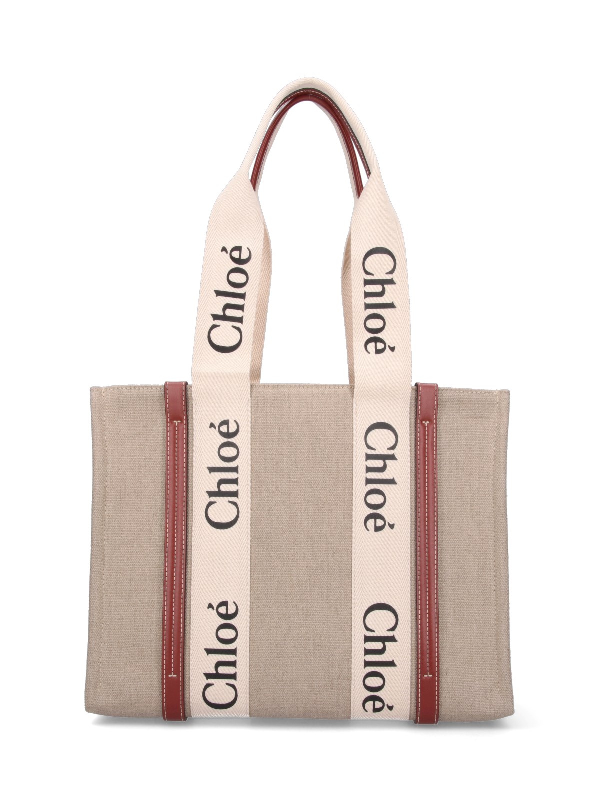 Shop Chloé 'woody' Medium Tote Bag In Beige