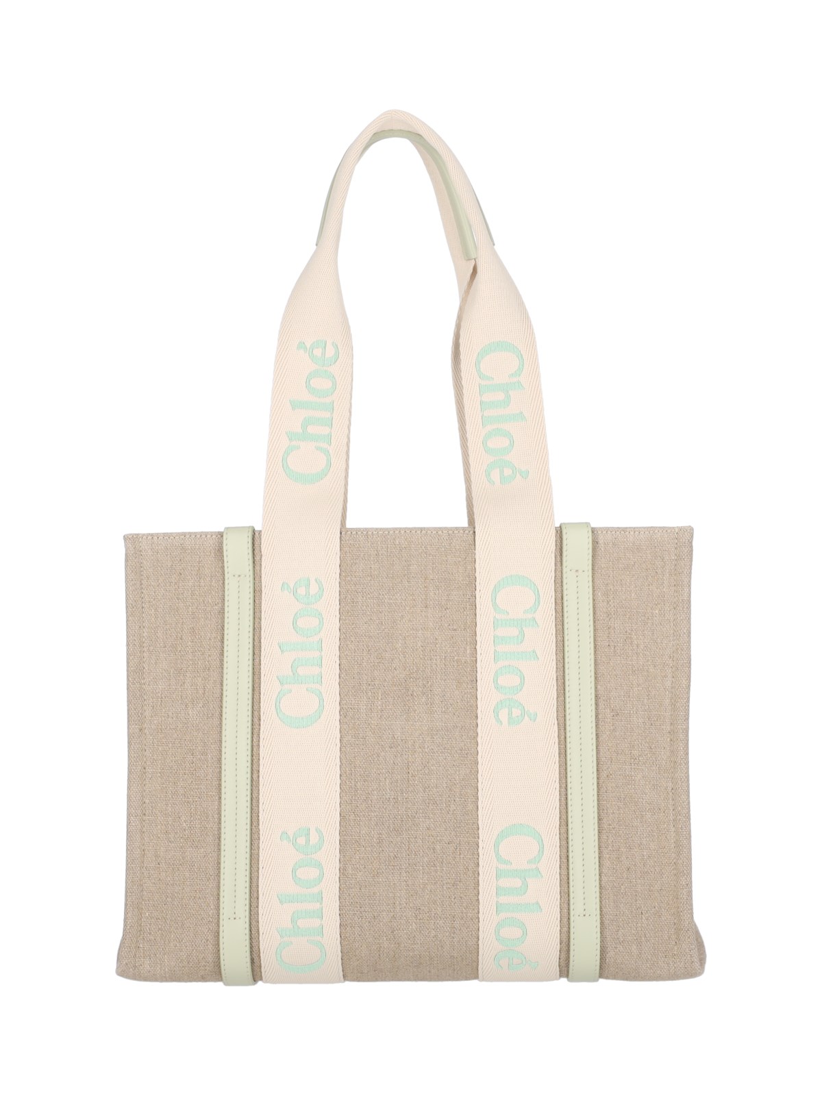 Shop Chloé 'woody' Medium Tote Bag In Beige