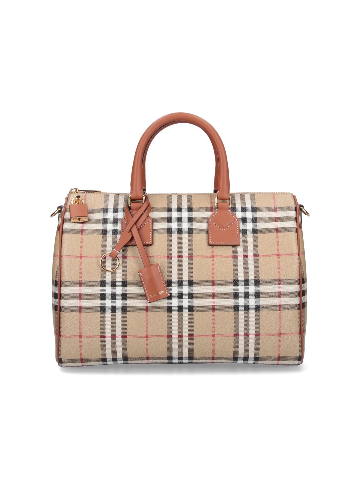 Shop Burberry 'bowling Check' Midi Bag In Brown