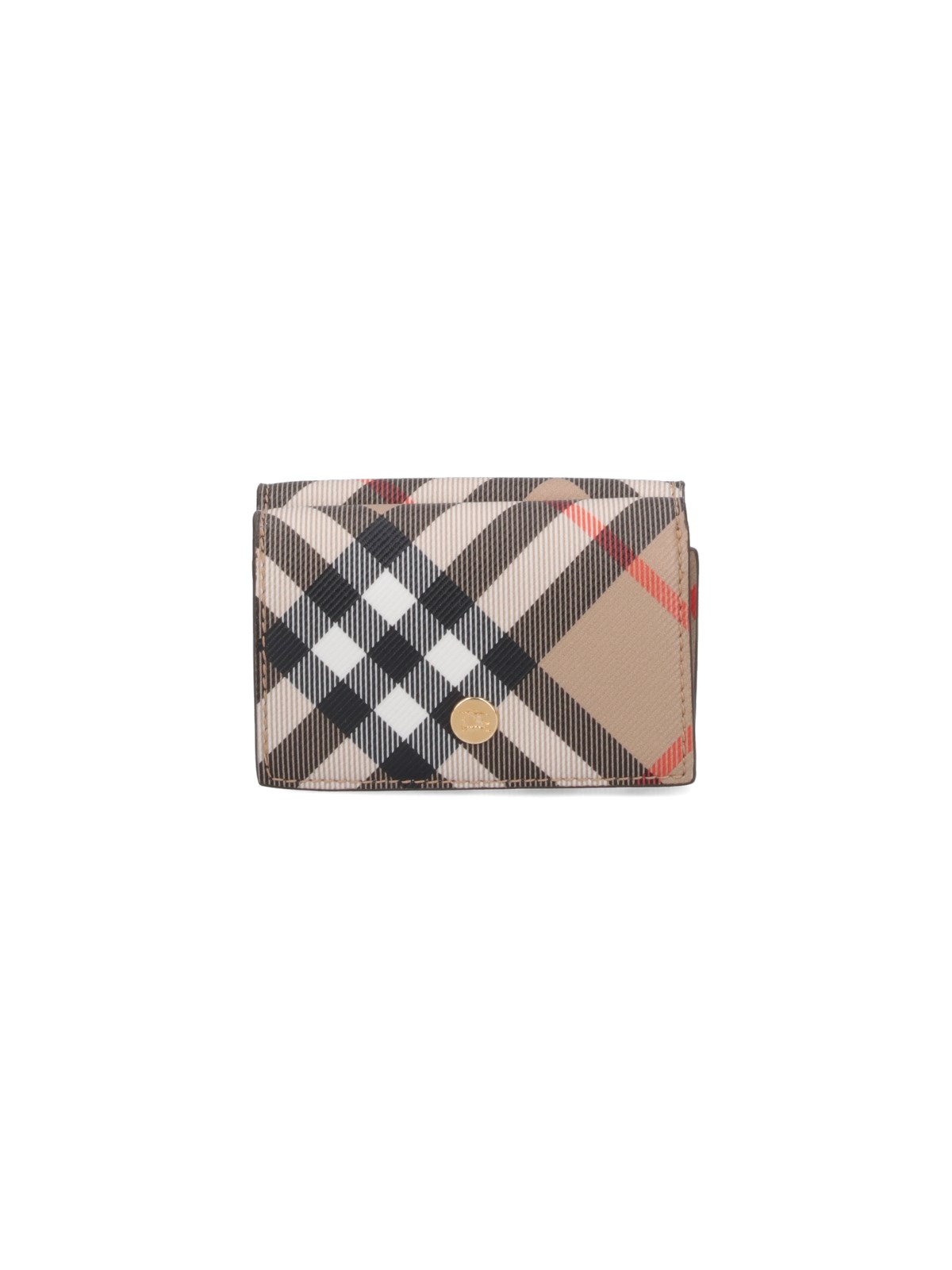 Shop Burberry Compact "check" Fold Wallet In Brown