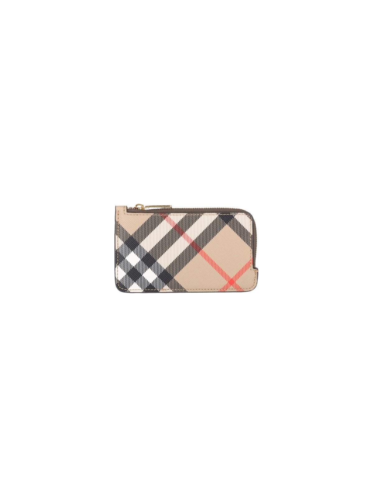 Shop Burberry "check" Zip Card Holder In Beige