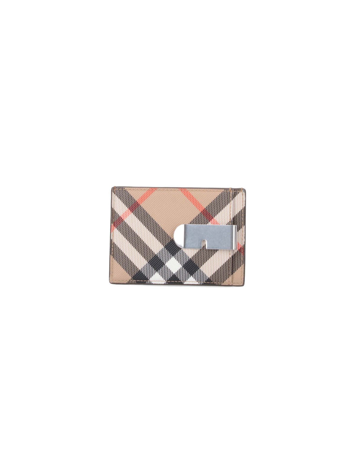 Shop Burberry Card Holder With Money Clip 'check' In Beige