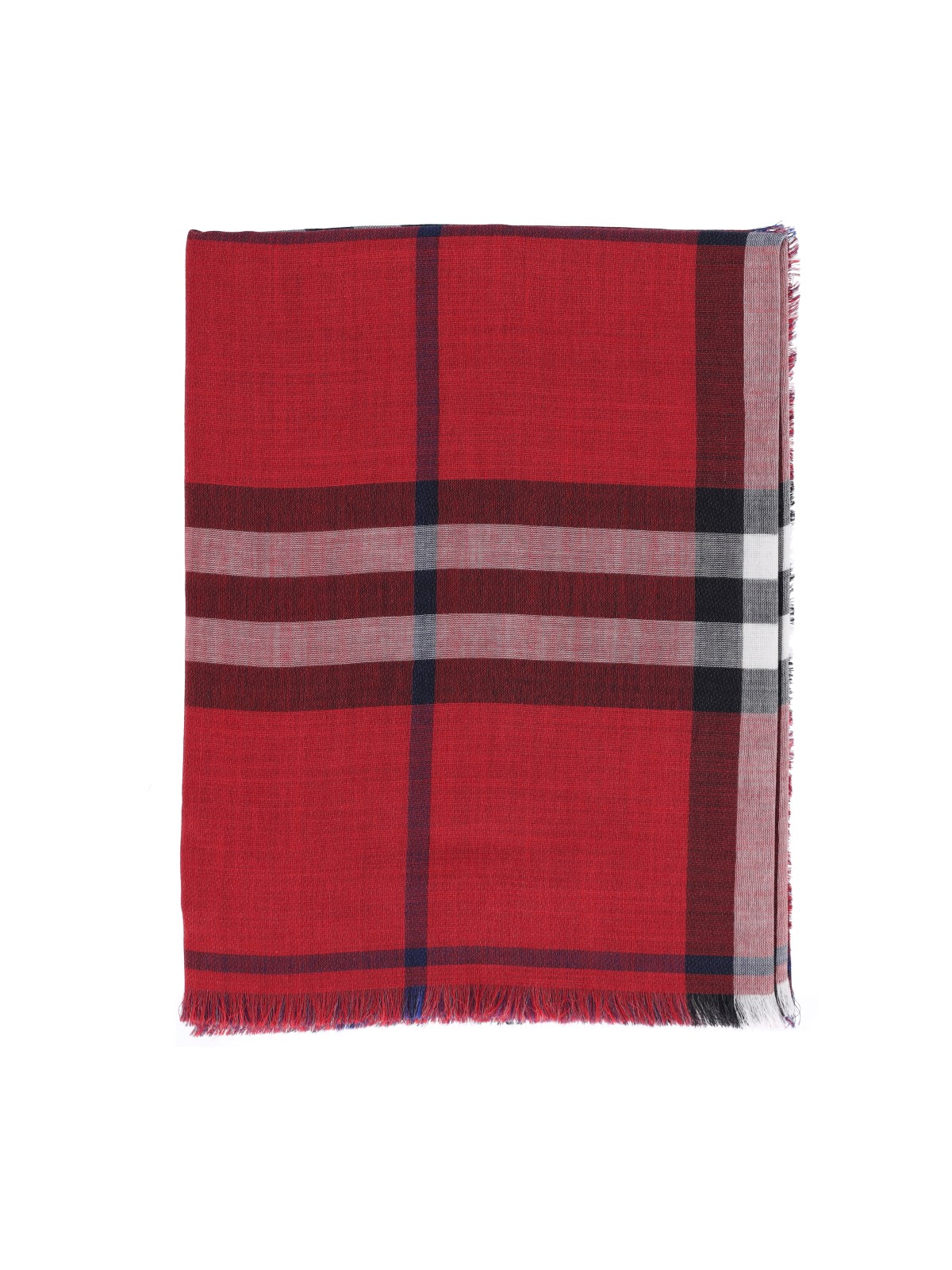 Shop Burberry 'check' Wool And Silk Reversible Scarf In Red