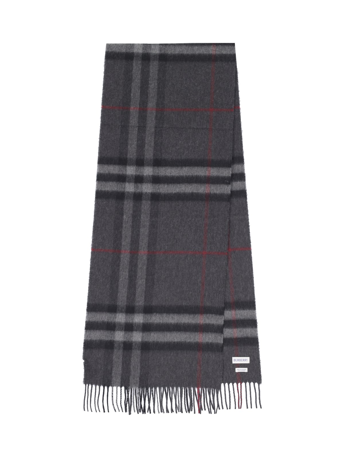 Shop Burberry 'check' Cashmere Scarf In Gray