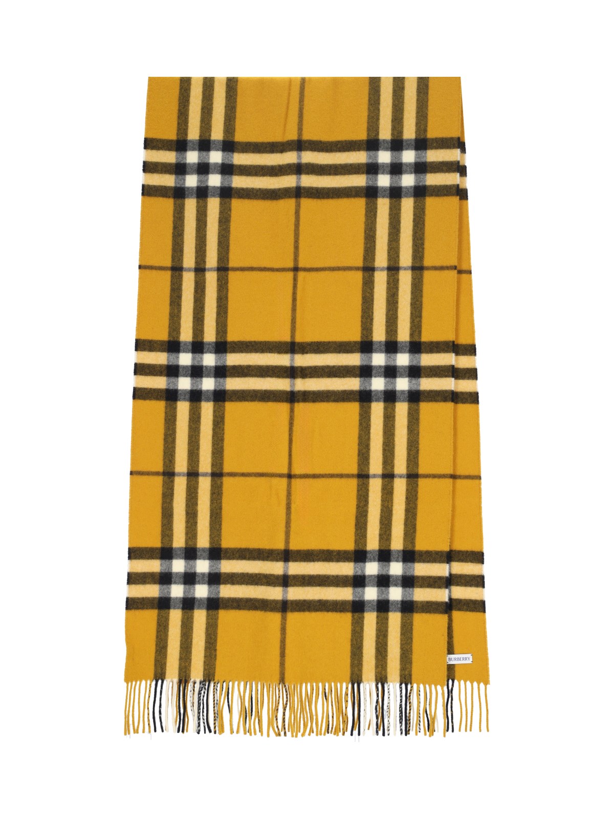 Shop Burberry 'check' Wide Scarf In Yellow