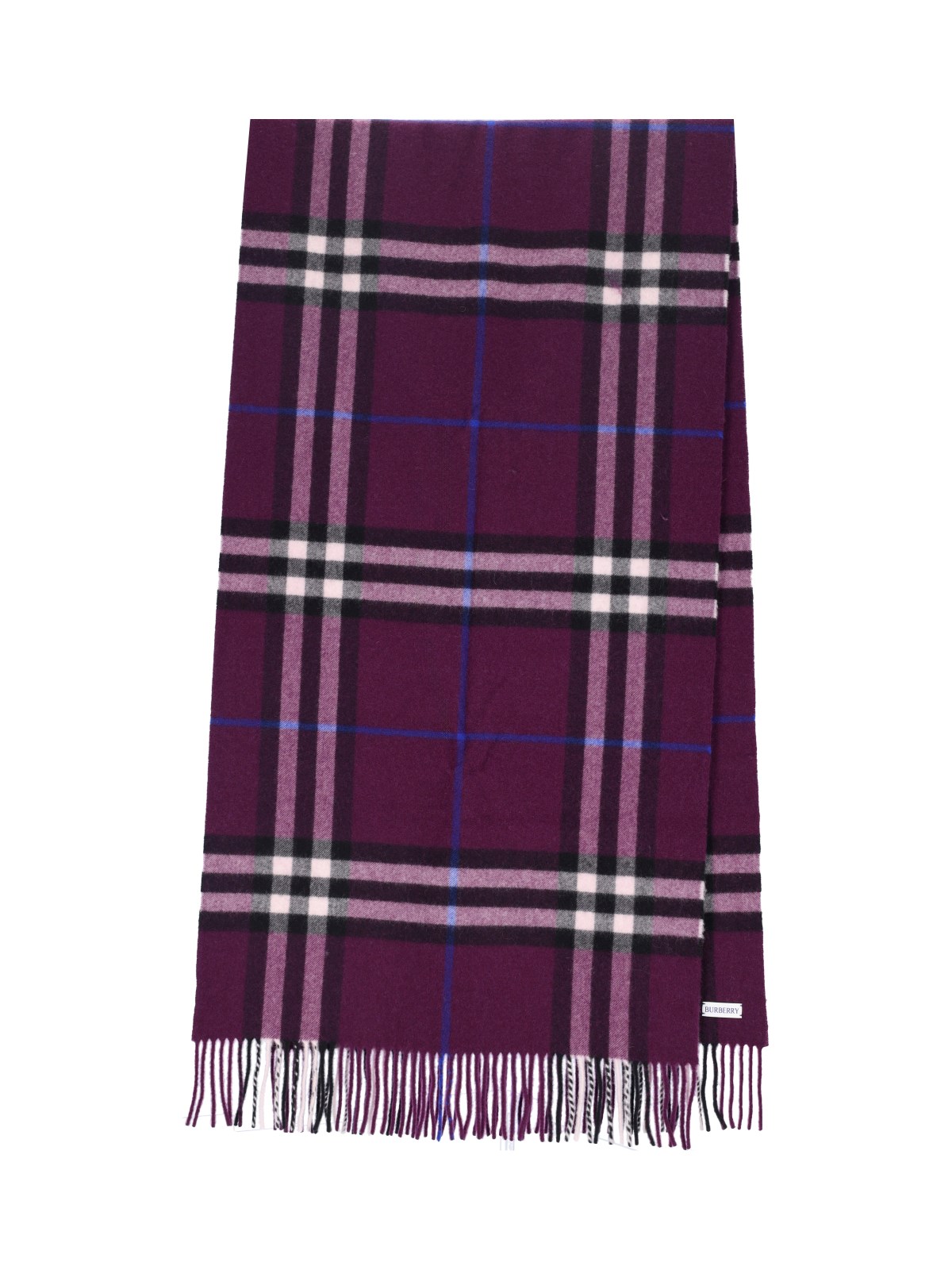 Shop Burberry 'check' Wide Scarf In Purple