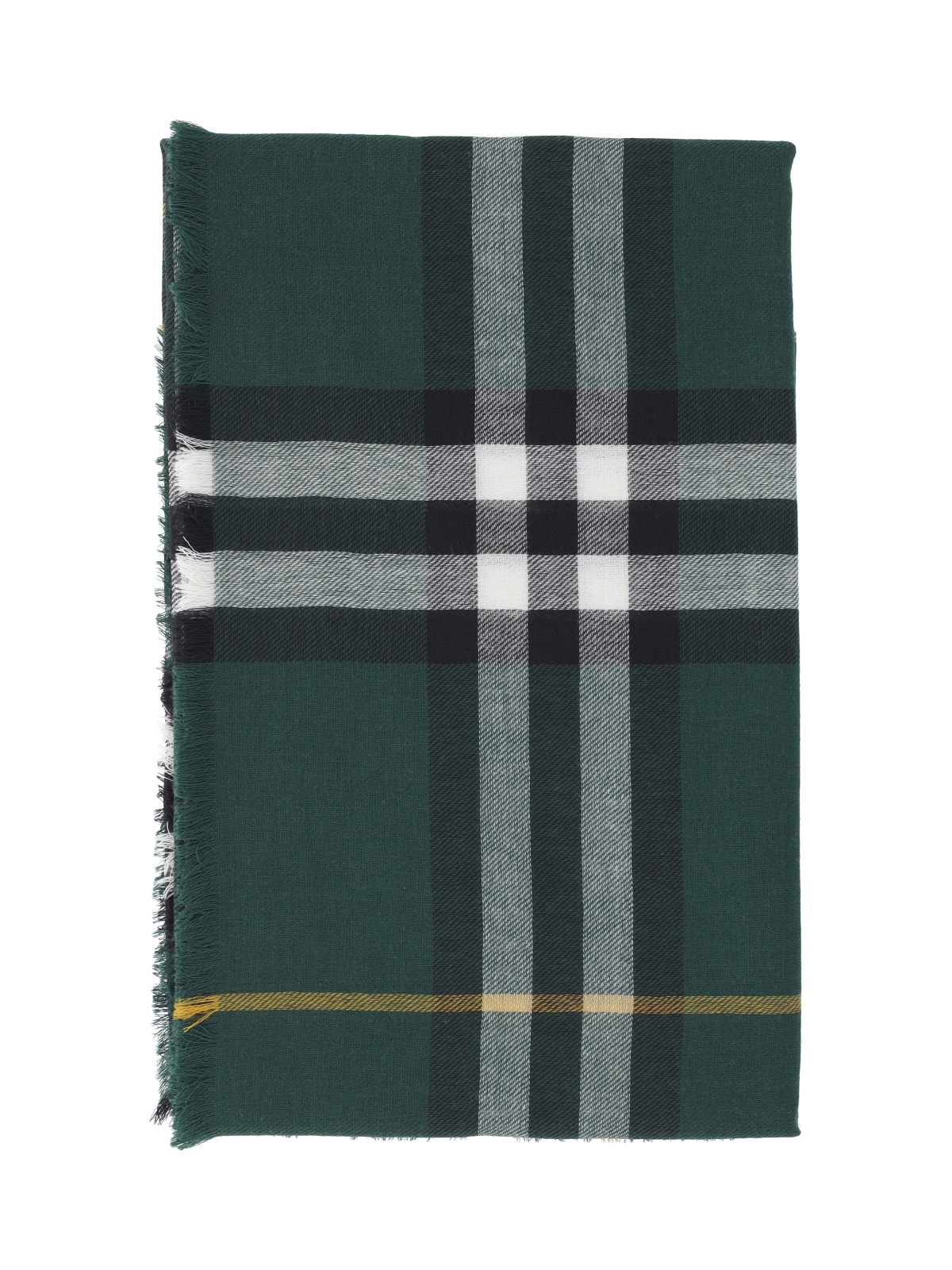Shop Burberry 'check' Wool Scarf In Green