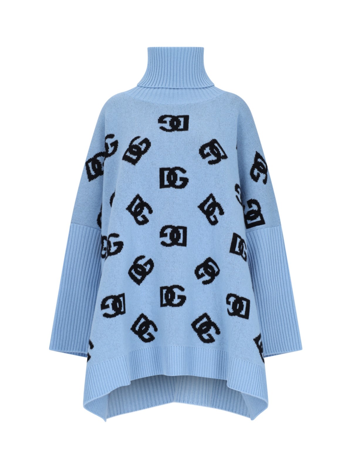 Shop Dolce & Gabbana High Neck Poncho "dg" In Light Blue