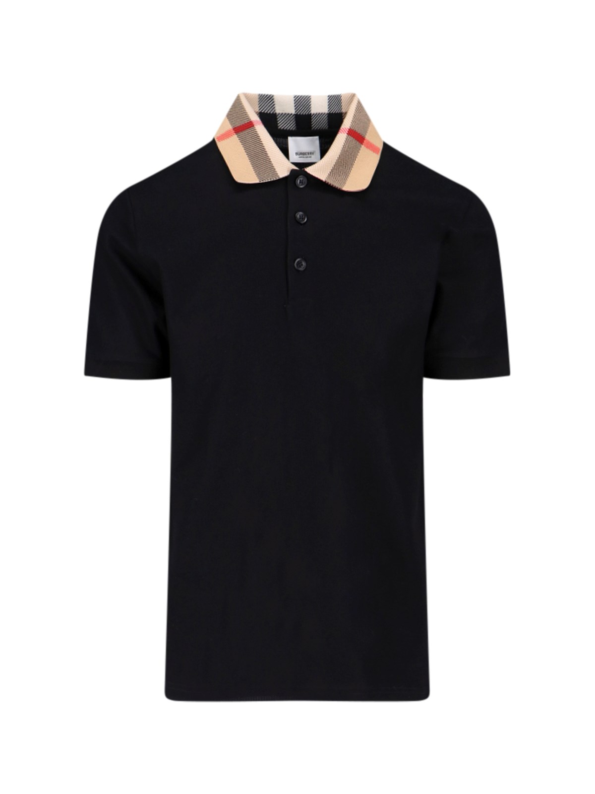 Shop Burberry Check Collar Polo Shirt In Black  
