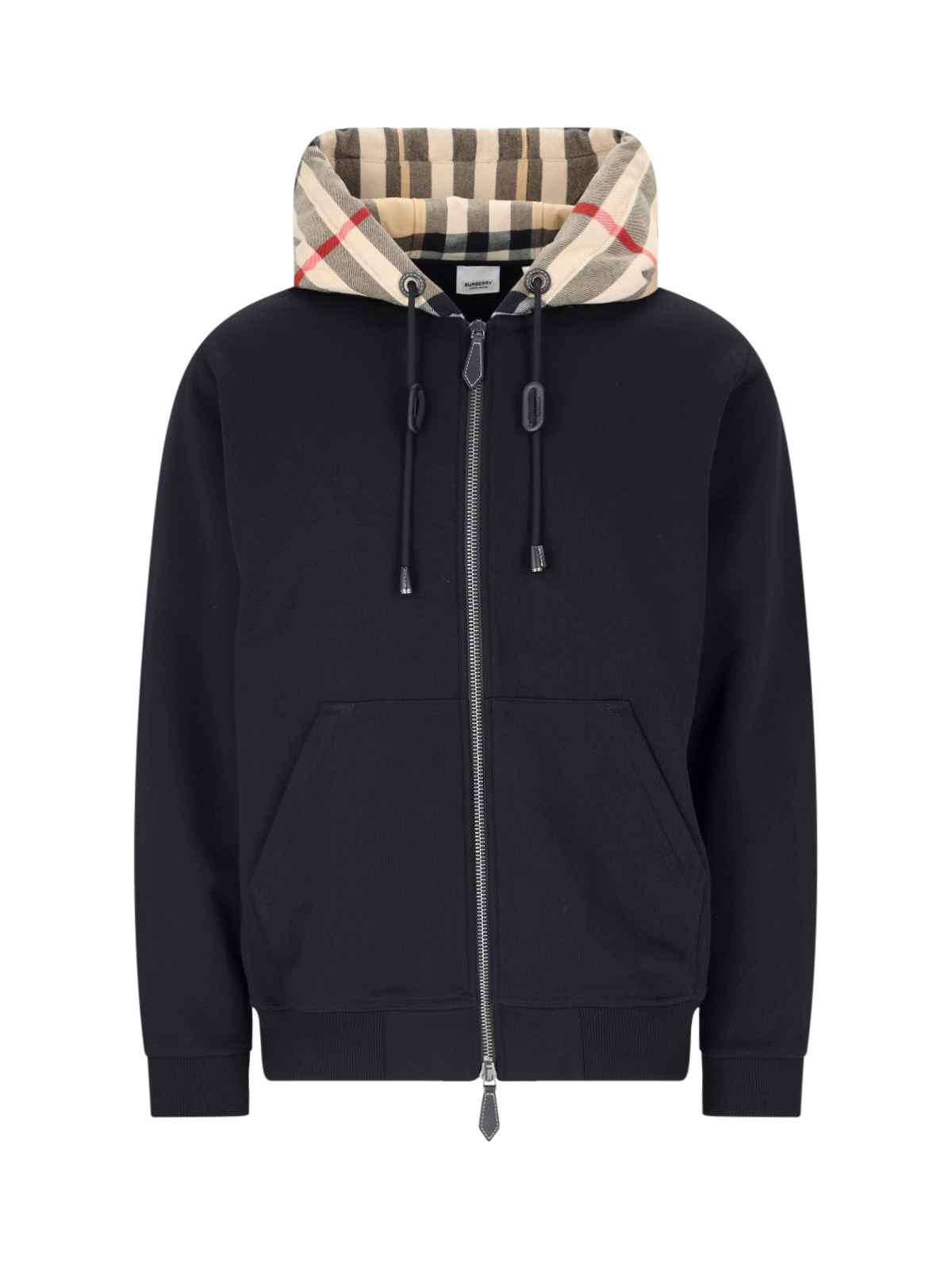 Shop Burberry Check Hoodie In Black  
