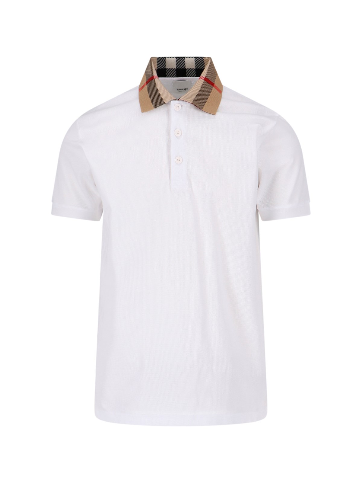 Shop Burberry Check Collar Polo Shirt In White