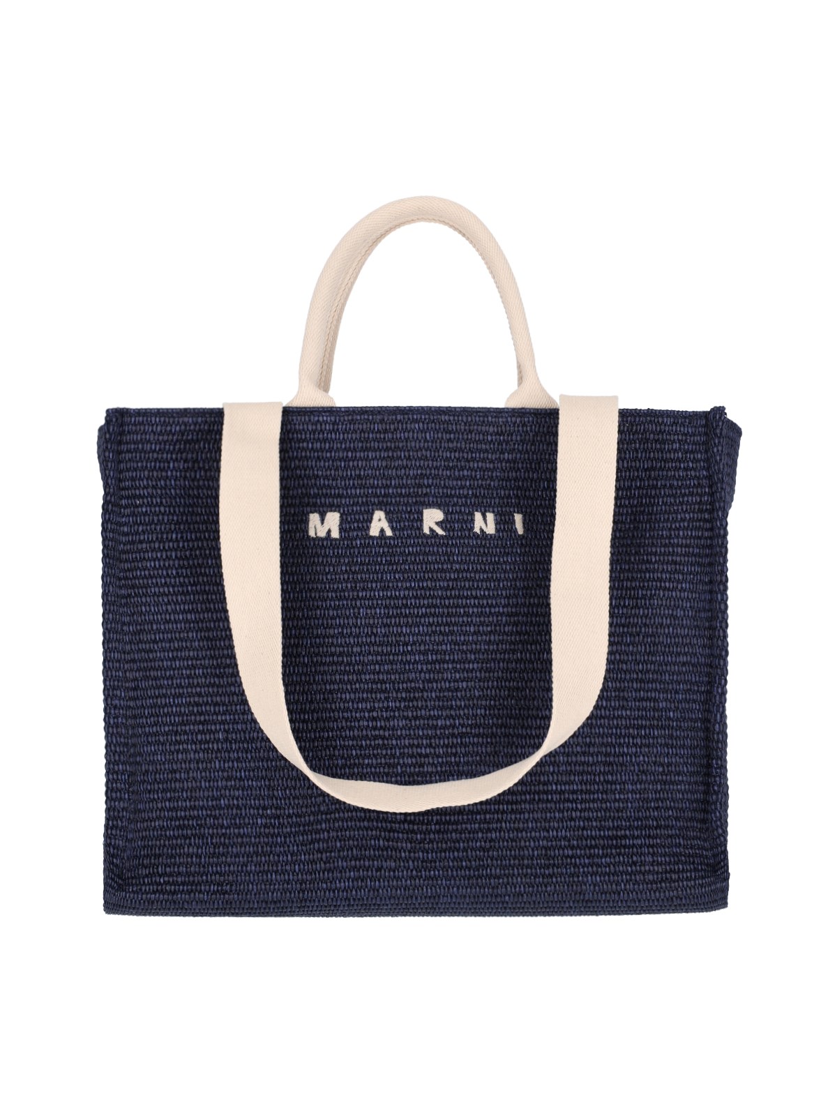Shop Marni Large Logo Tote Bag In Blue