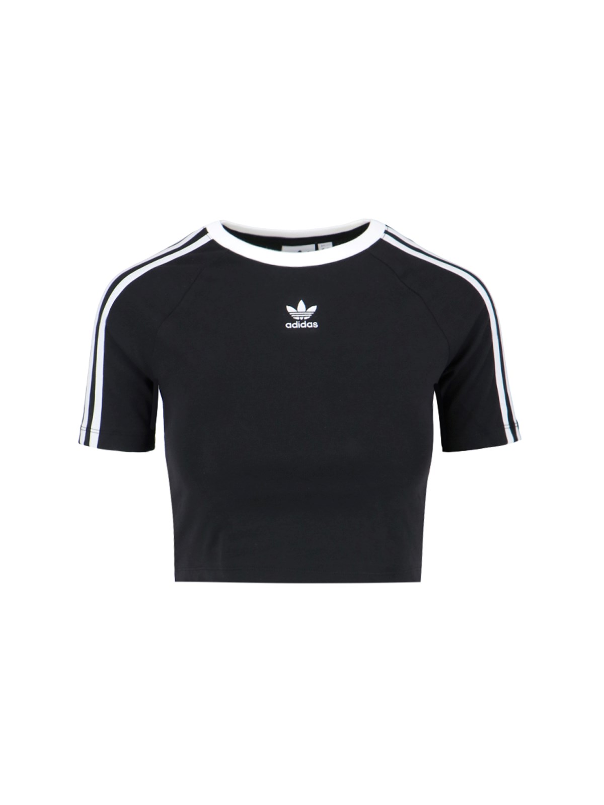 Shop Adidas Originals '3-stripes Baby' Crop T-shirt In Black  