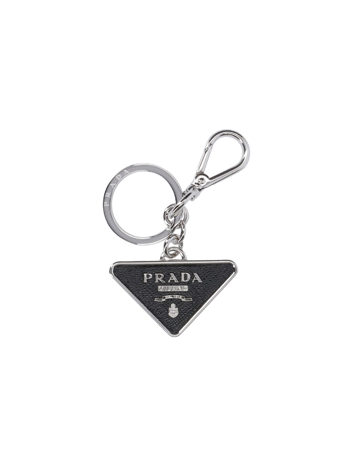 Shop Prada Logo Keychain In Black  