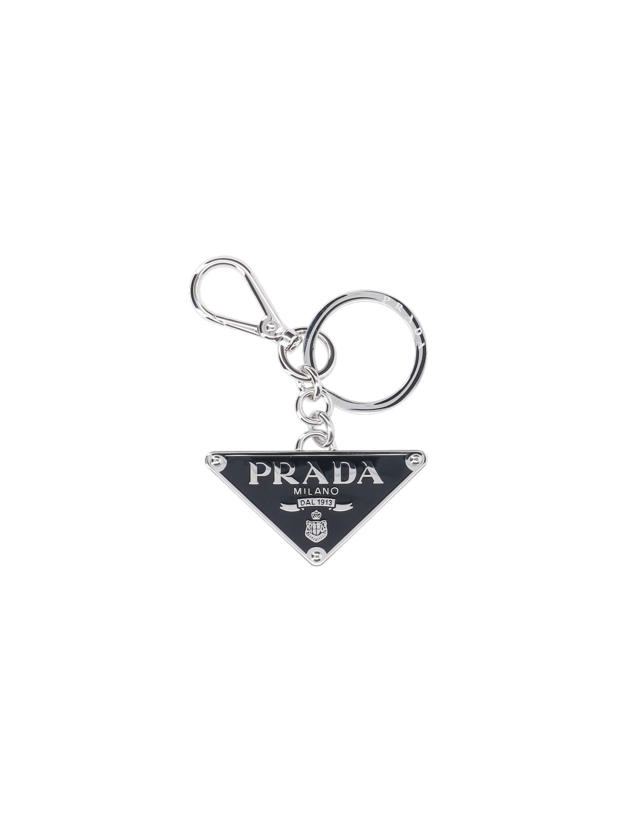 Shop Prada Logo Keyring In Black  