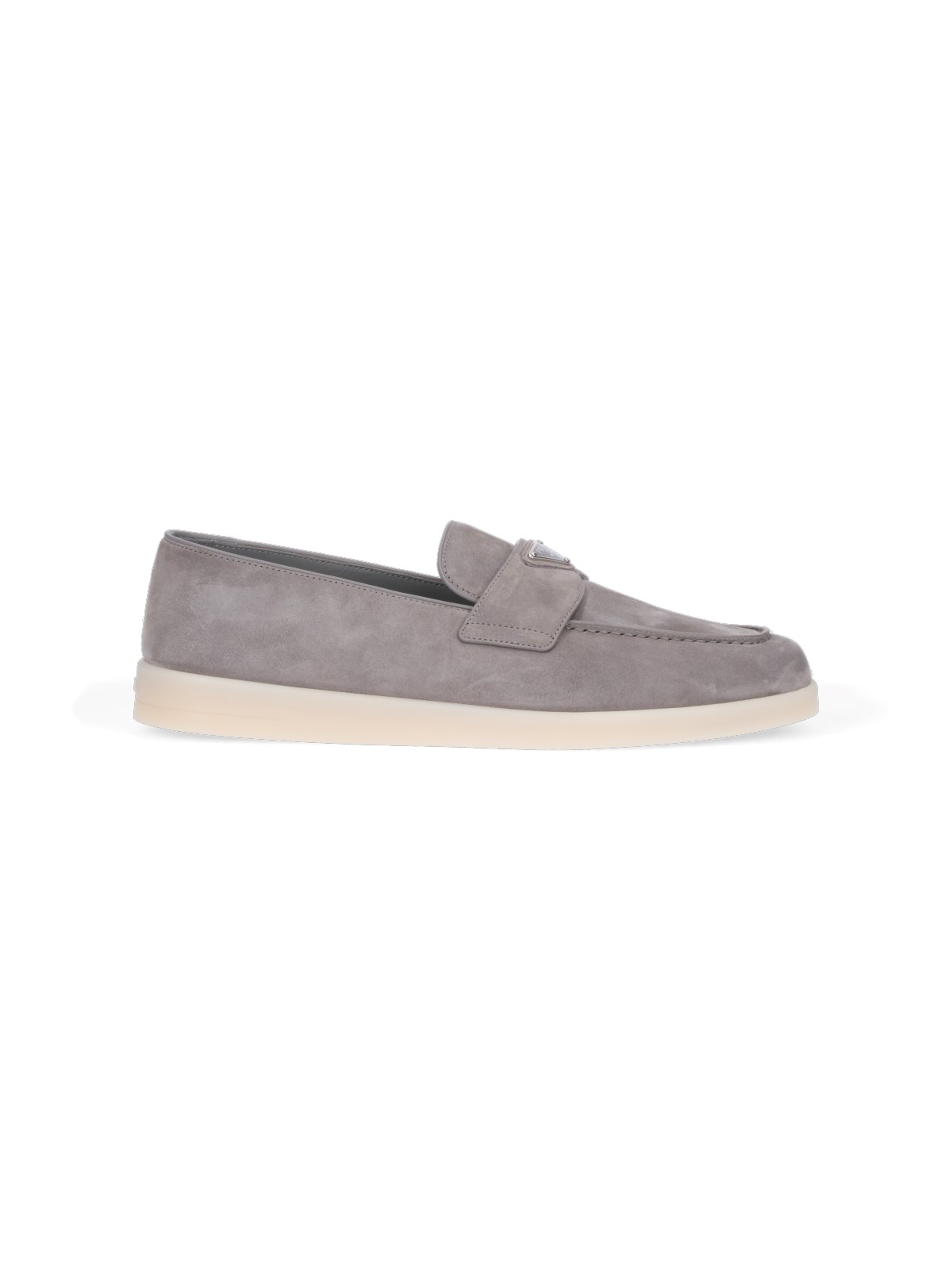 Shop Prada Logo Suede Loafers In Gray