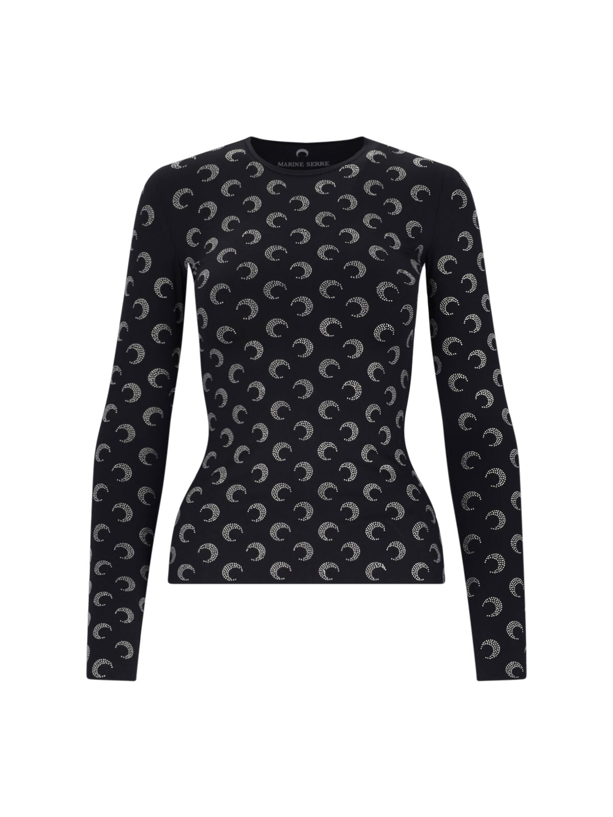 Marine Serre Black Recycled Moon Strass Jersey Second Skin Crewneck T-shirt In Black  