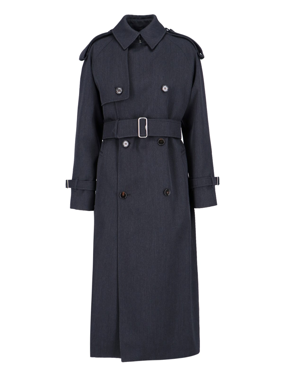 Shop Burberry Virgin Wool Midi Trench Coat In Gray