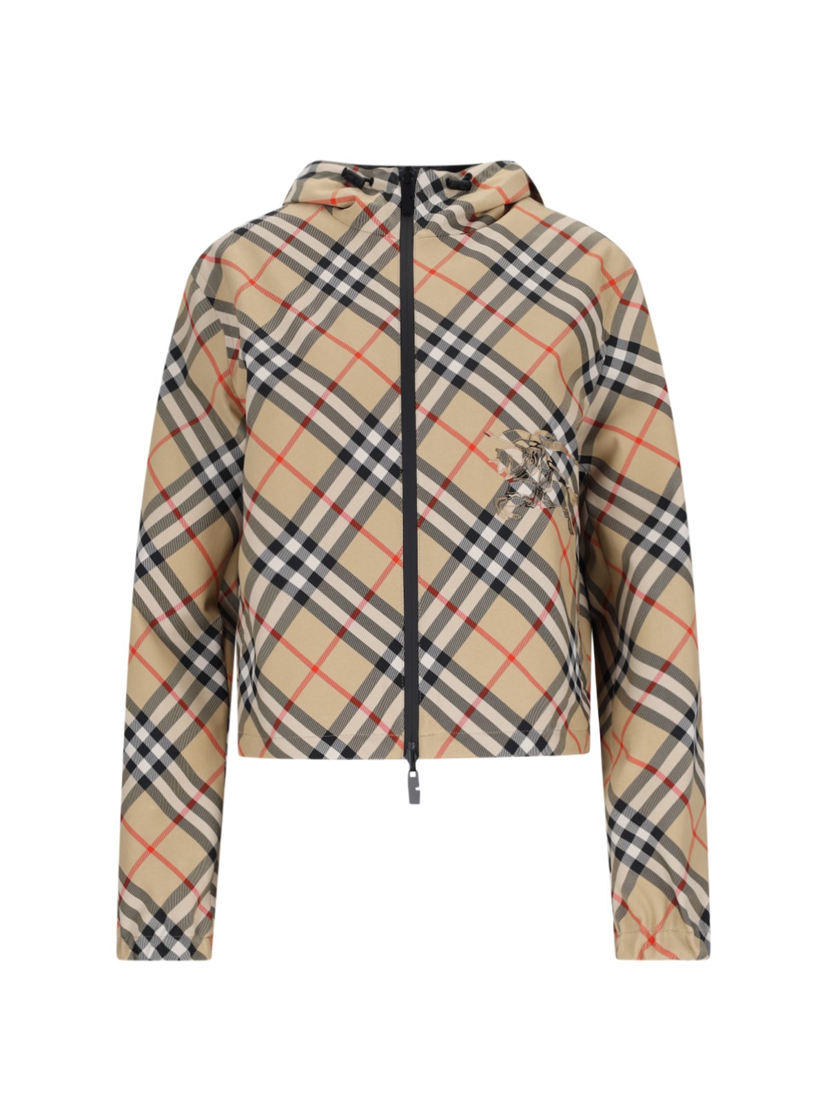 Shop Burberry 'check' Reversible Cropped Jacket In Beige