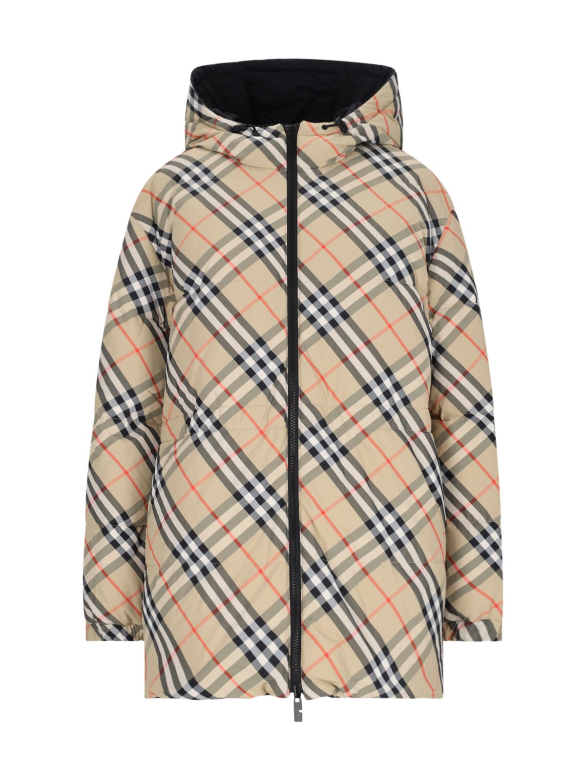 Shop Burberry "check" Reversible Down Jacket In Beige