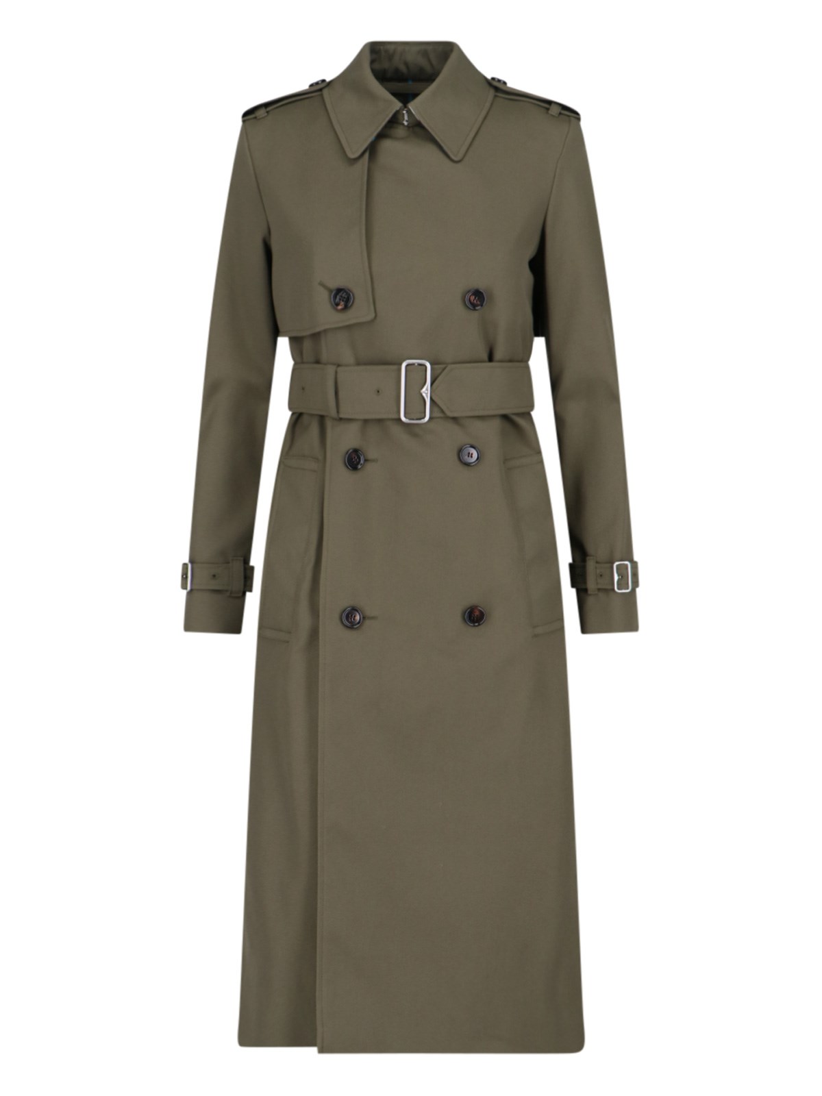 Shop Burberry Double-breasted Midi Trench Coat In Green