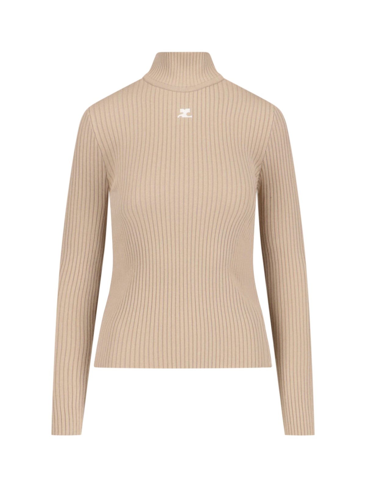 Shop Courrèges Logo Turtleneck Sweater In Beige