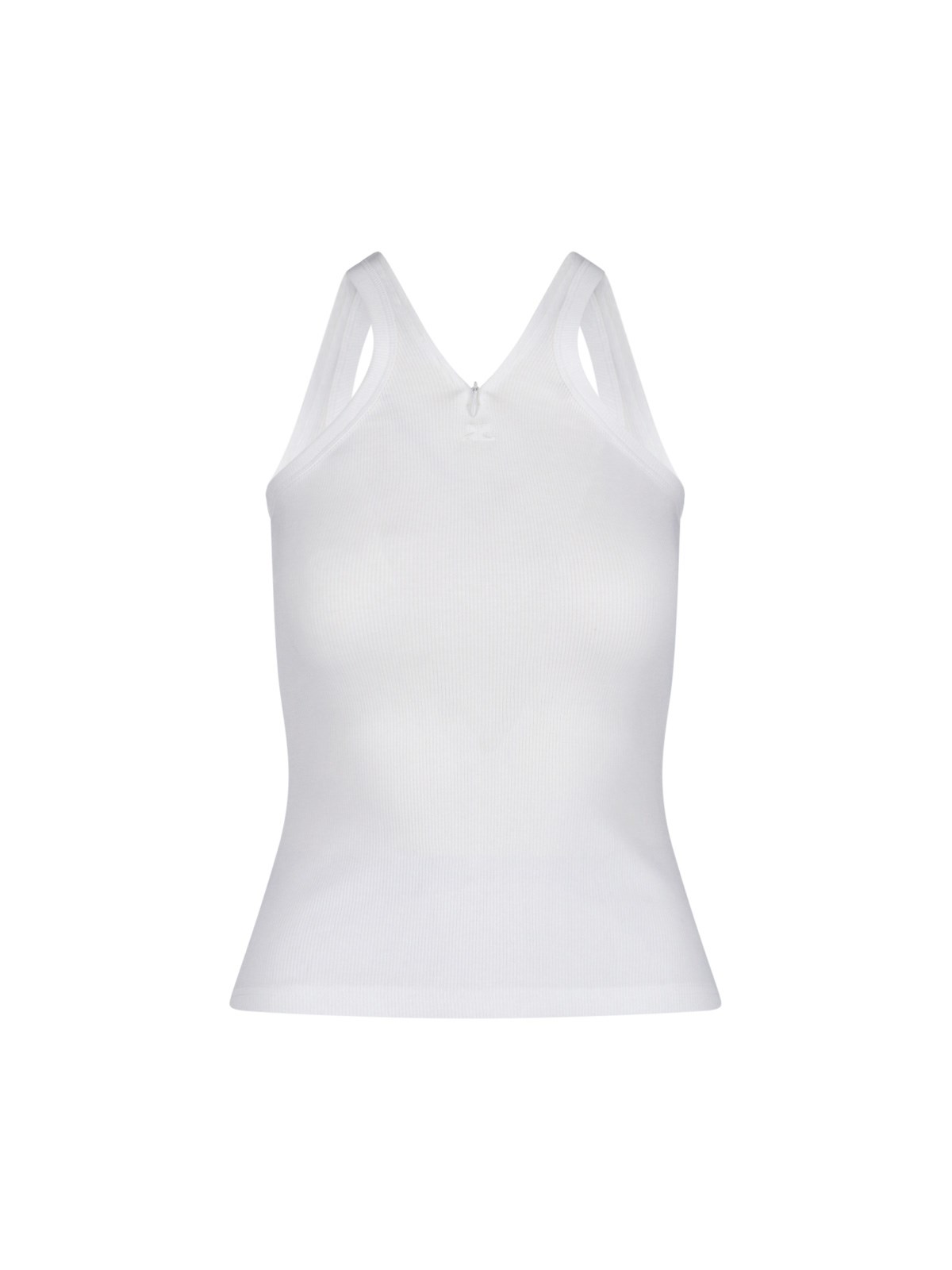 Courrèges Ribbed Tank Top With Zipper On The Neckline In White