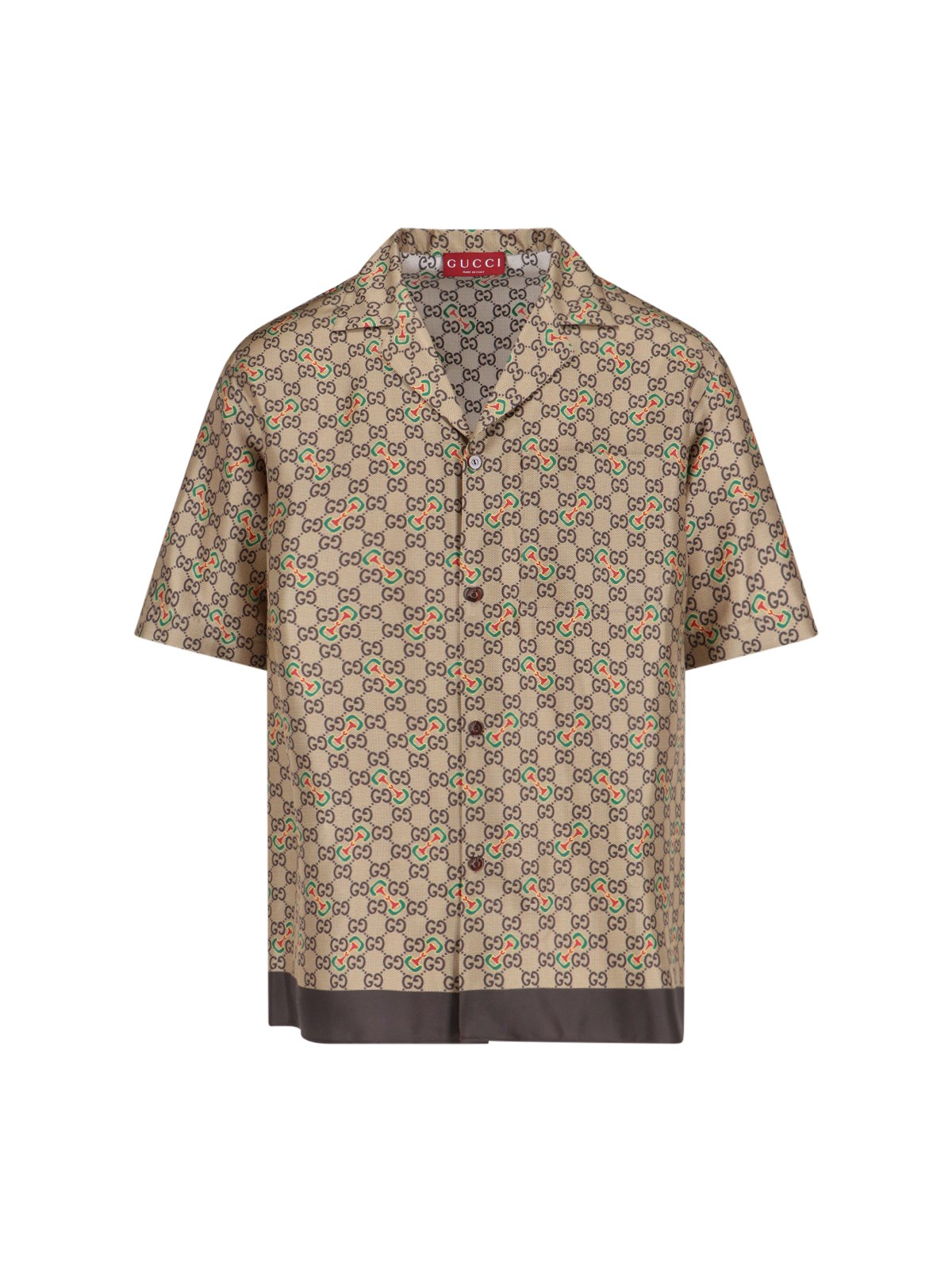 Shop Gucci 'gg' Print Shirt In Brown