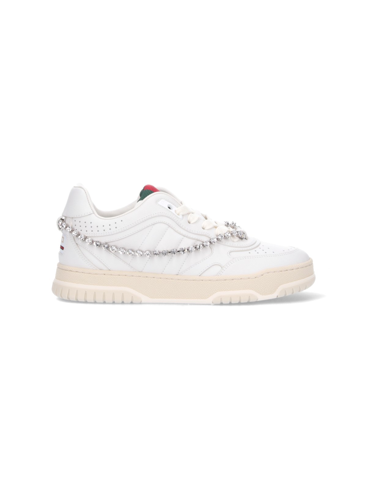 Shop Gucci "re-web" Rhinestone Detail Sneakers In White