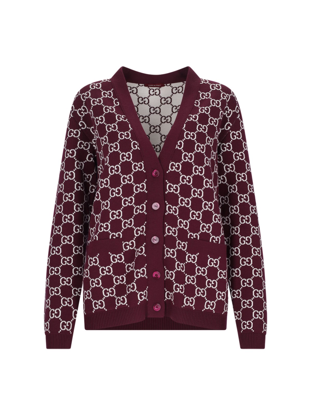 Shop Gucci 'gg' Reversible Cardigan In Red