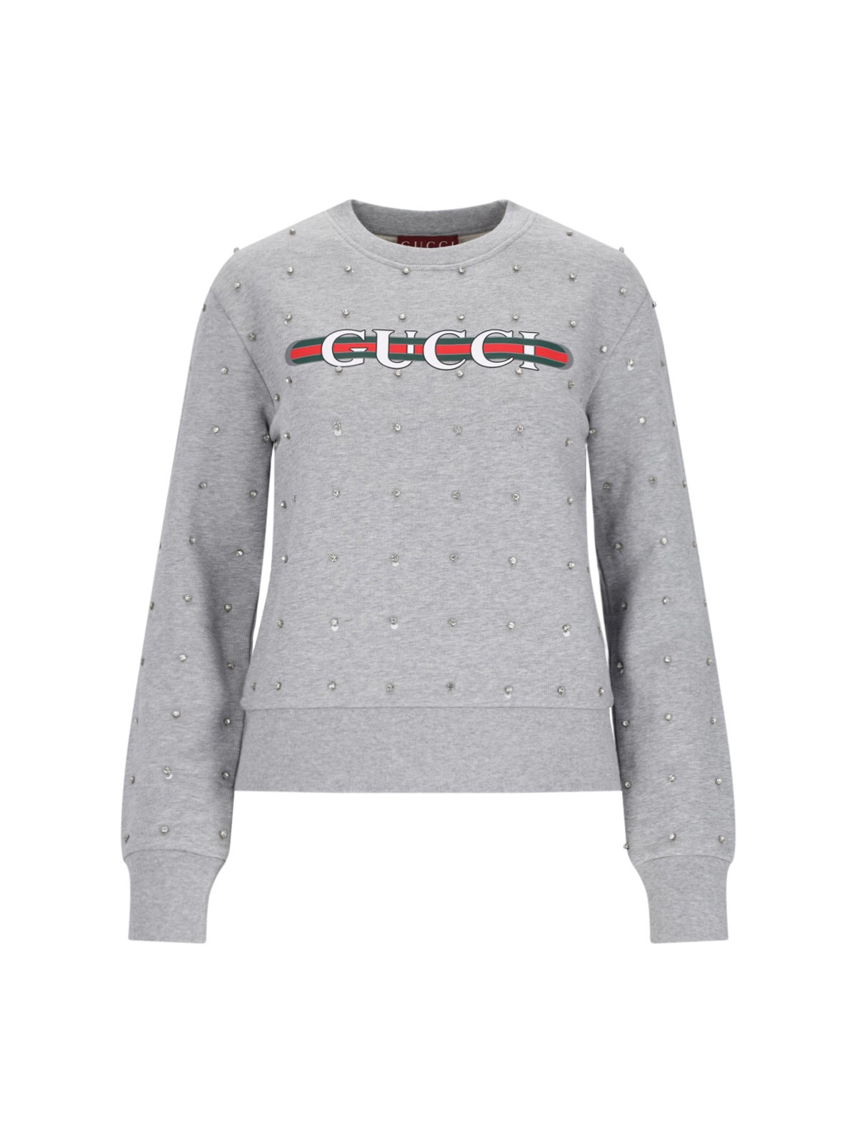 Shop Gucci 'web' Rhinestone Sweatshirt In Gray