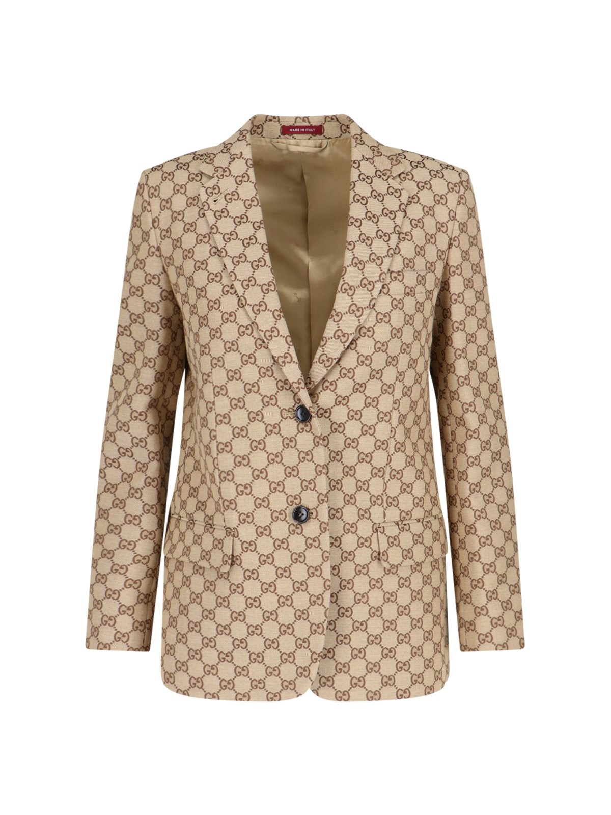 Shop Gucci 'gg' Single-breasted Jacket In Brown