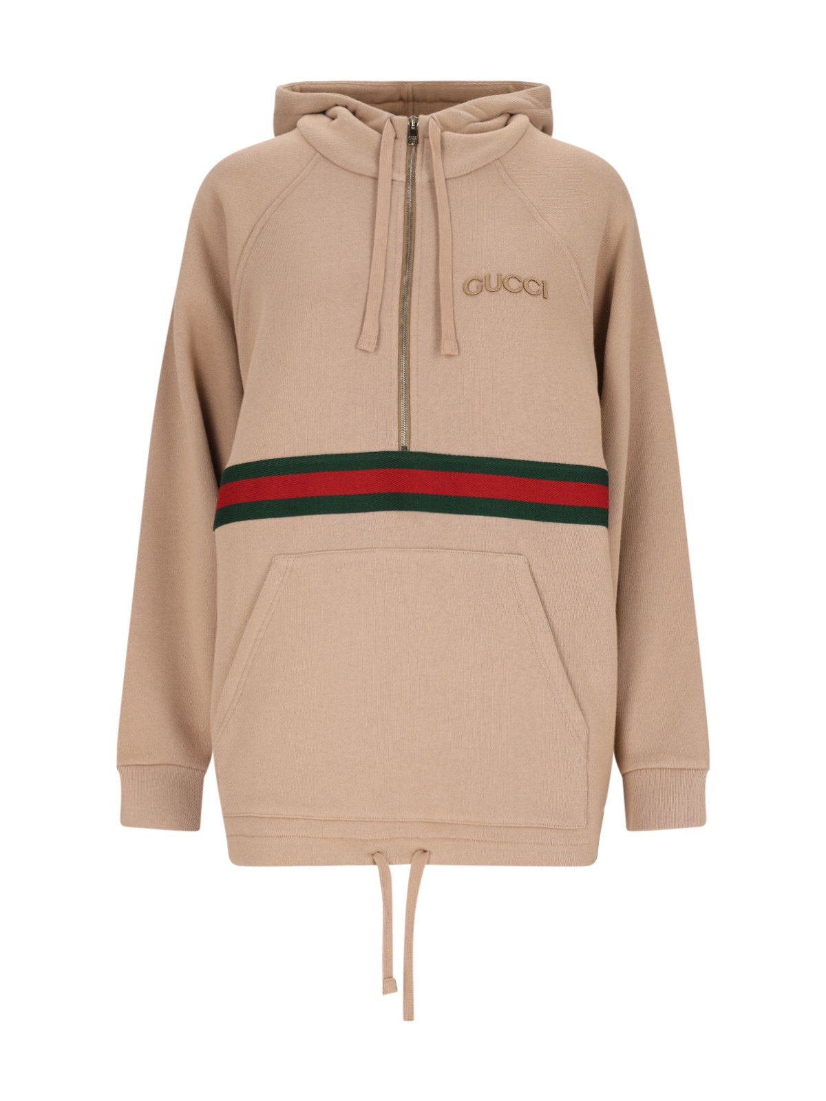 Shop Gucci "web" Hoodie In Brown