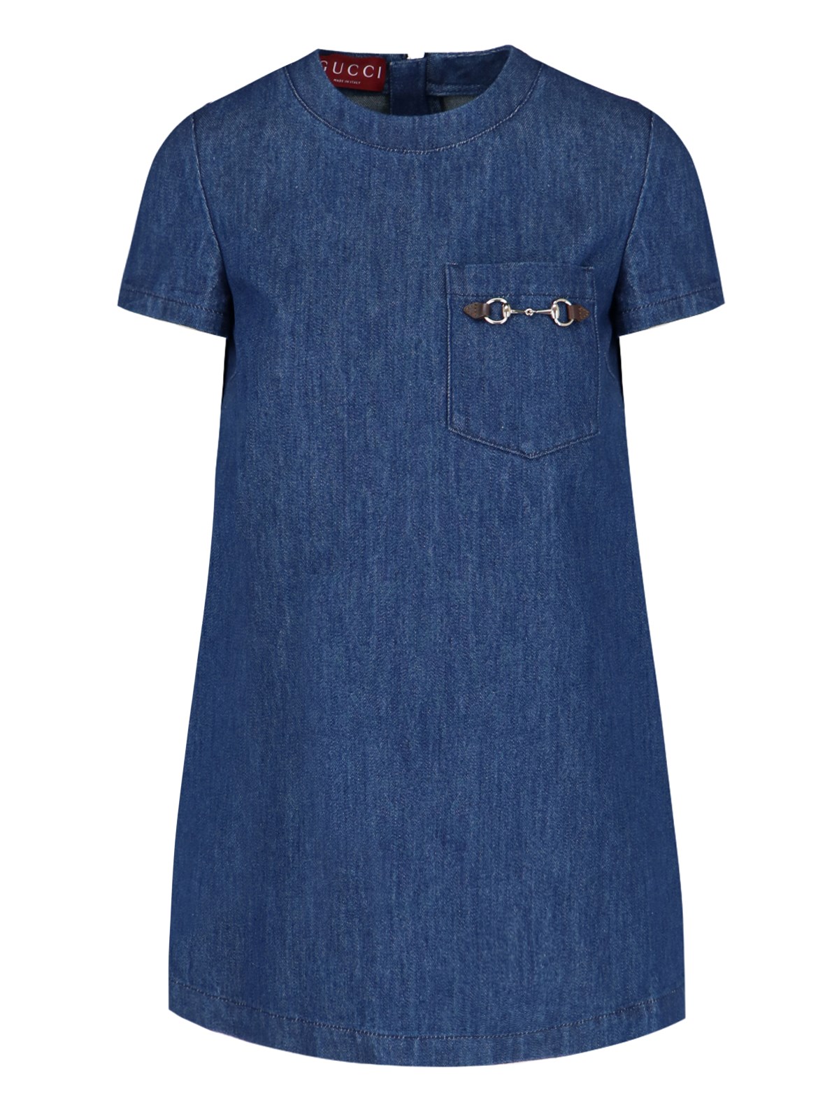 Shop Gucci Denim Mini Dress With Snaffle In Blue