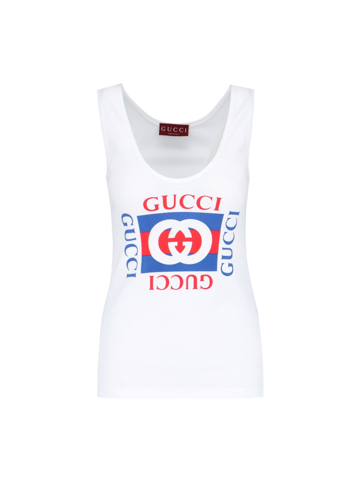 Shop Gucci Logo Print Tank Top In White