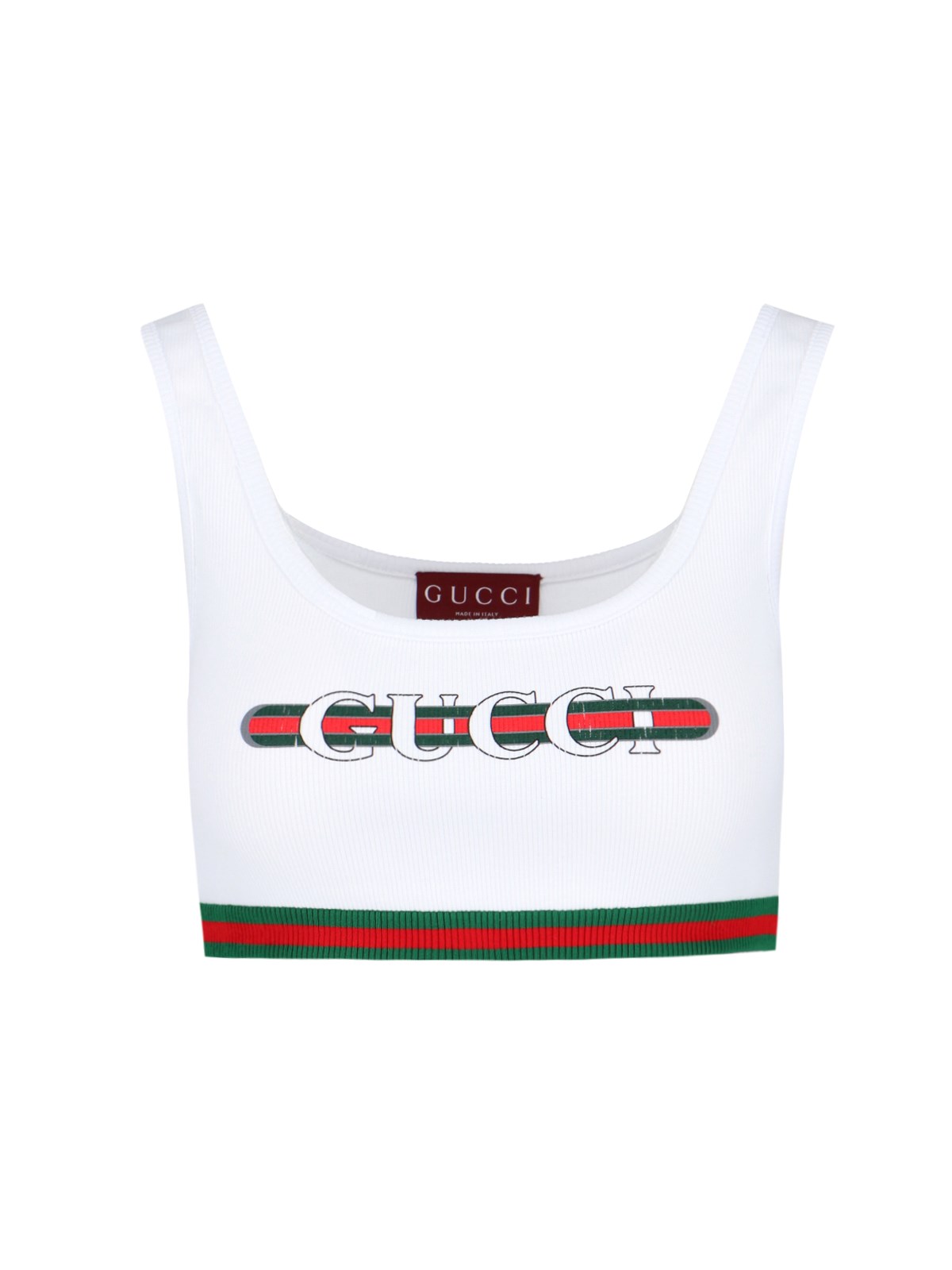 Shop Gucci Logo Crop Top In White