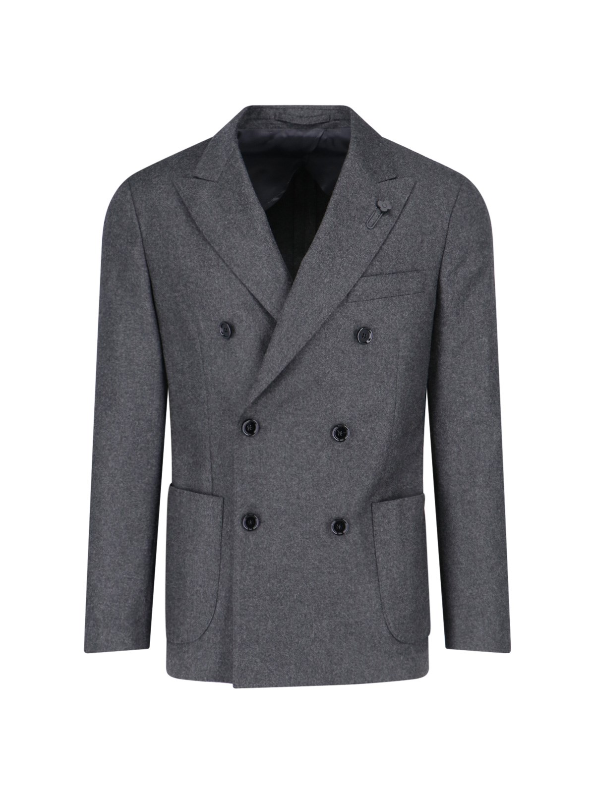 Shop Lardini Double-breasted Blazer In Gray