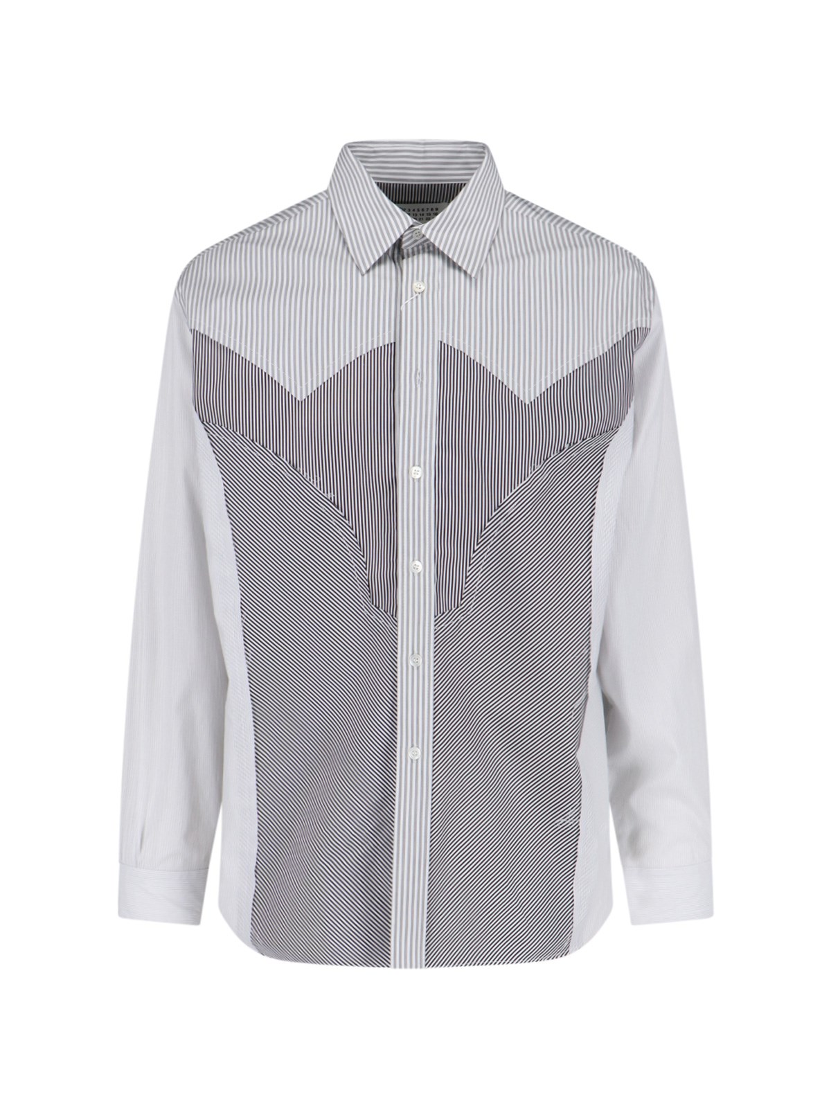 Shop Maison Margiela Striped Shirt With Loaf In Gray