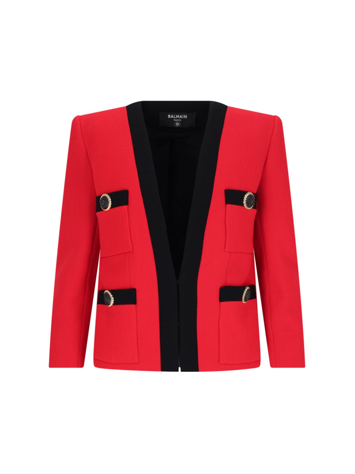 Balmain Shawl Collar Double Wool Crepe Jacket In Red