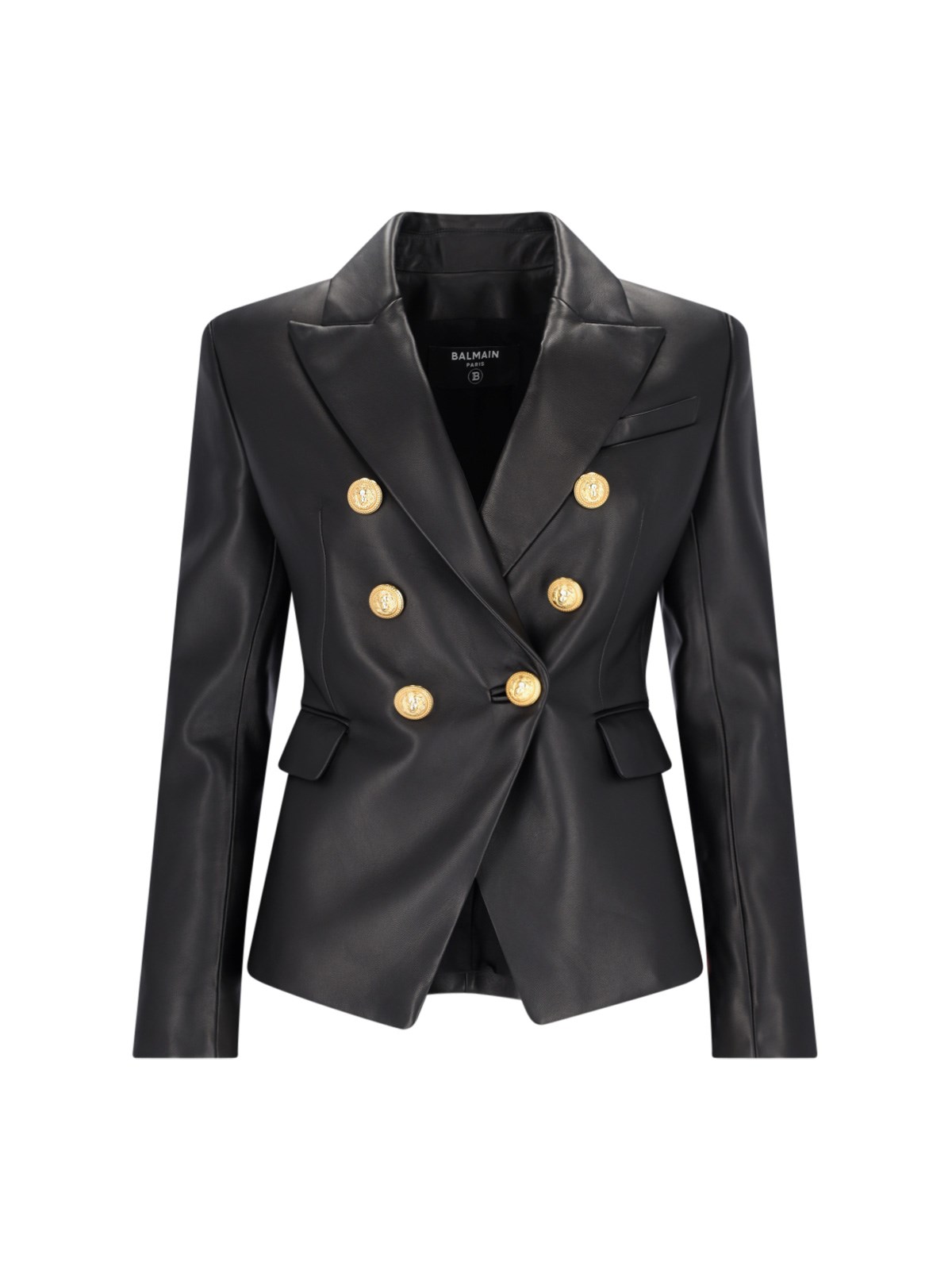 Shop Balmain Six Buttons Leather Jacket In Black  