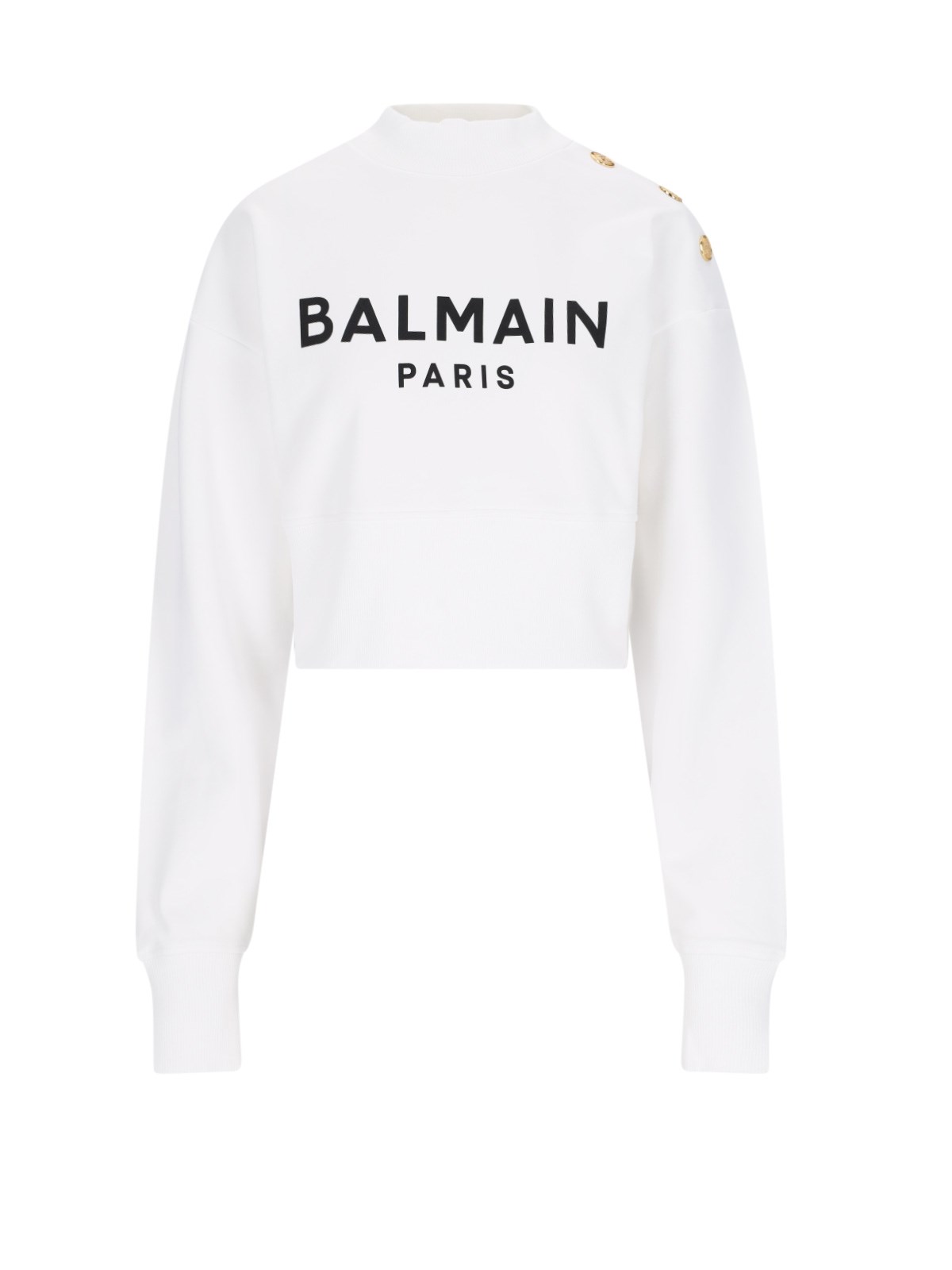 Shop Balmain Cropped Crew Neck Sweatshirt In White
