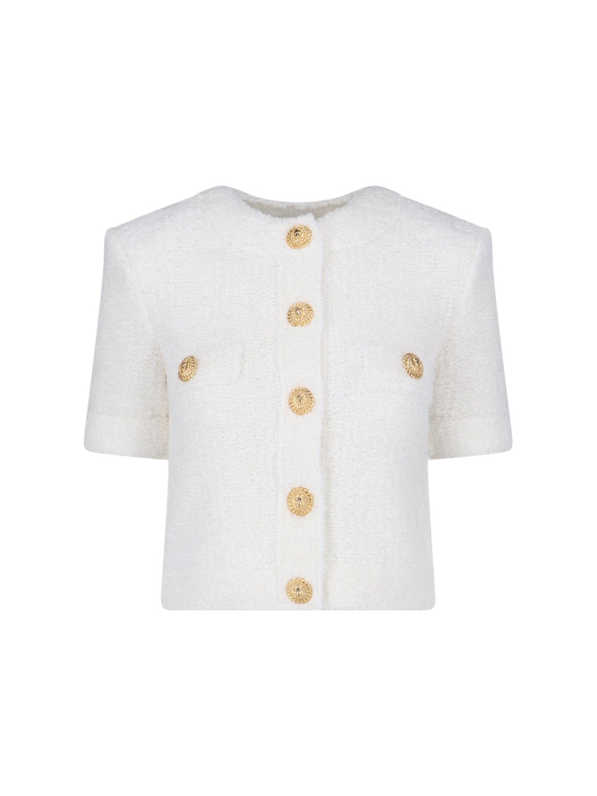 Shop Balmain Cropped Cardigan In White