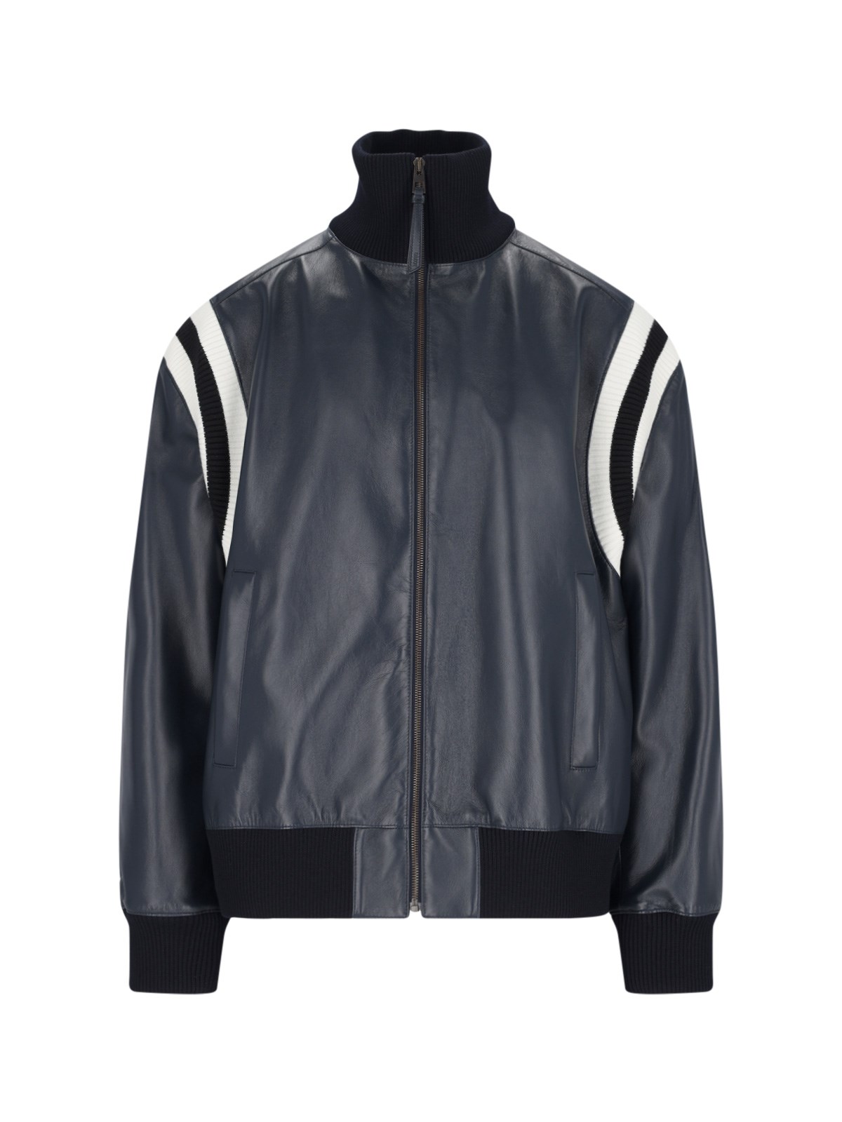 Shop Loewe Leather Bomber Jacket In Blue